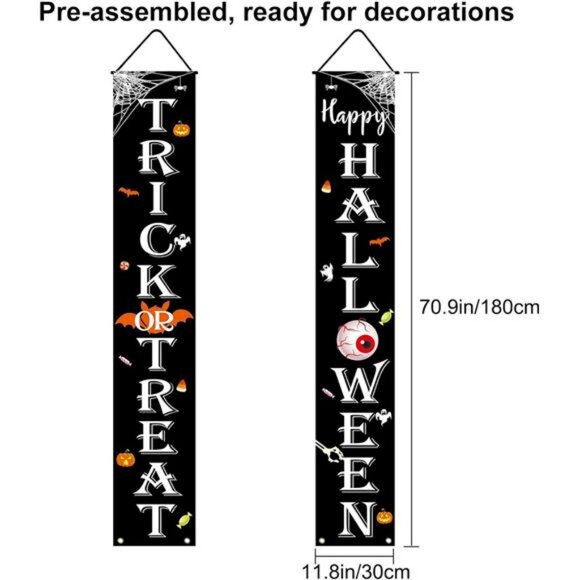 Halloween Decorations Outdoor TRICK OR TREAT Happy HALLOWEEN Banner Porch Sign - Picture 3 of 8